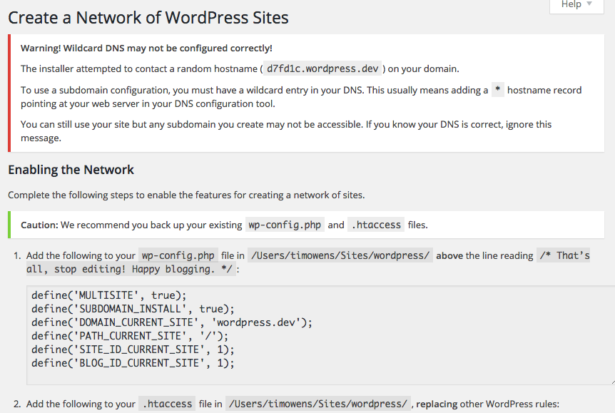 Network Setup Configuration Page